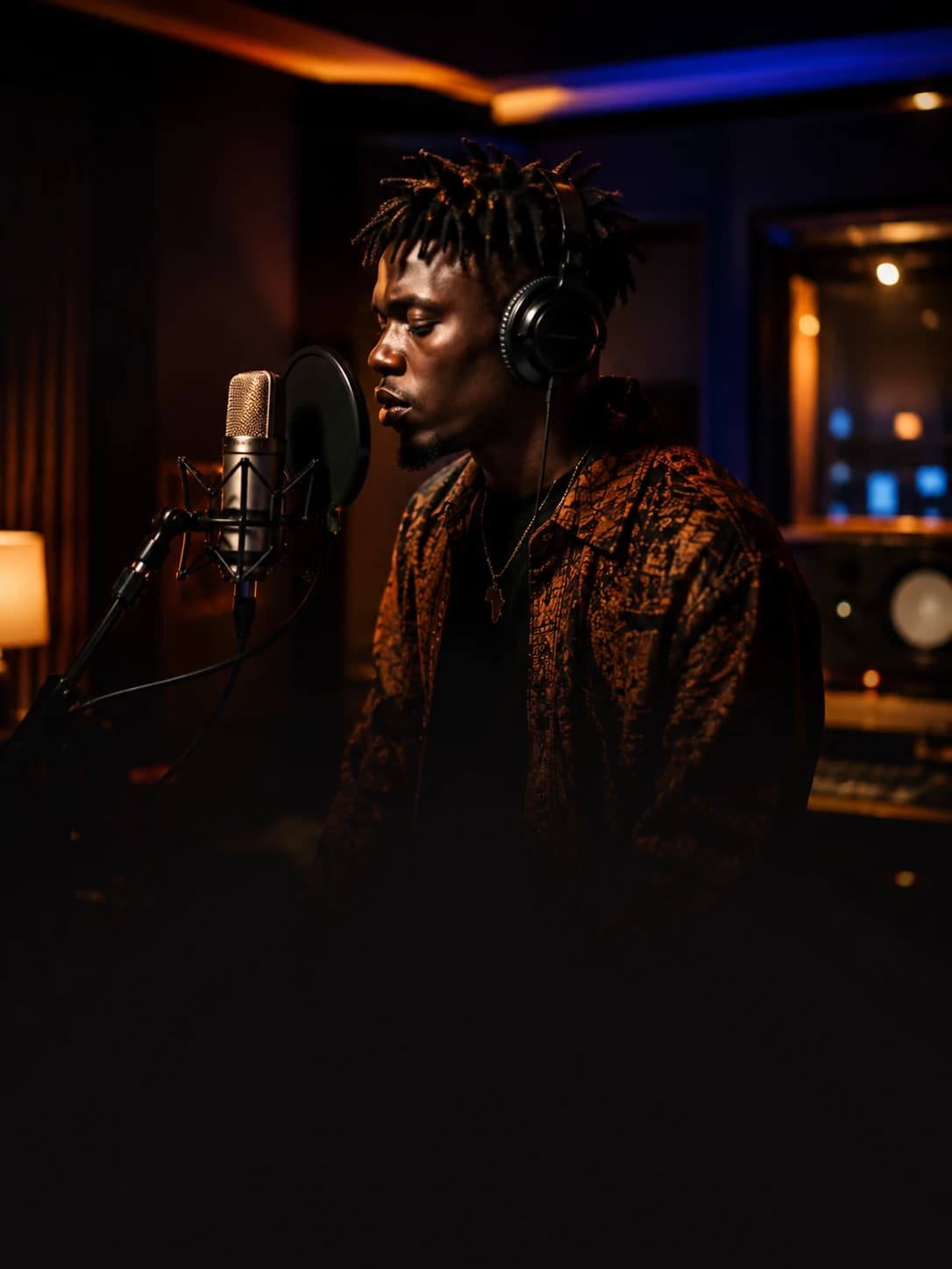 Artist recording music in a professional studio